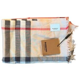 NWT Authentic Burberry Lightweight Giant Check Gauze Wool & Silk Scarf 220x70cm